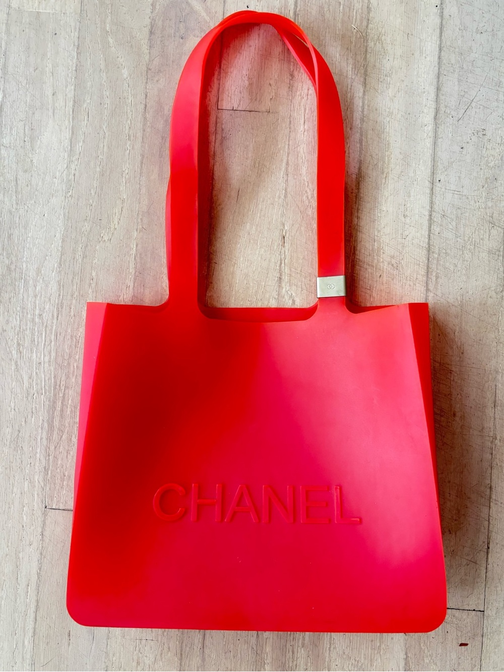 CHANEL Pink Jelly Silicone Tote with Embossed Logo
